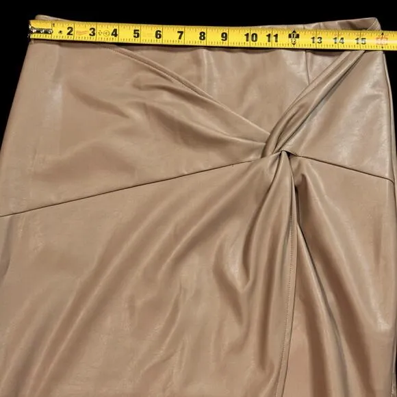 Fab'rik Womens Mocha Mousse Tan Vegan Leather Faux Wrap Bodycon Midi Skirt Large