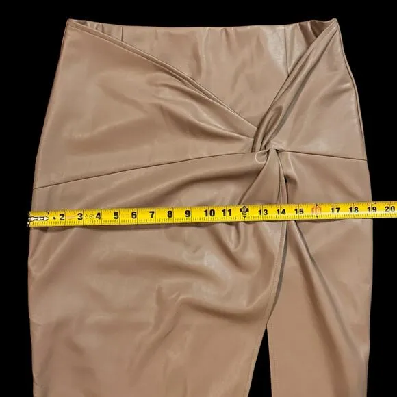Fab'rik Womens Mocha Mousse Tan Vegan Leather Faux Wrap Bodycon Midi Skirt Large