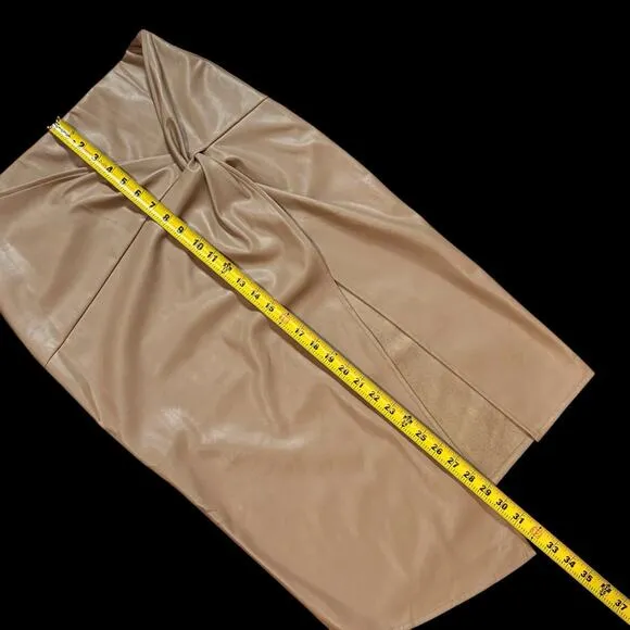 Fab'rik Womens Mocha Mousse Tan Vegan Leather Faux Wrap Bodycon Midi Skirt Large