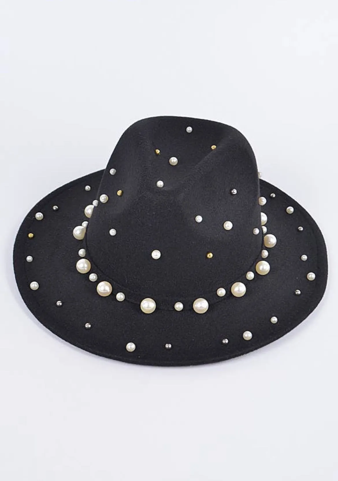 Fedora Hat W/Pearls and Metal