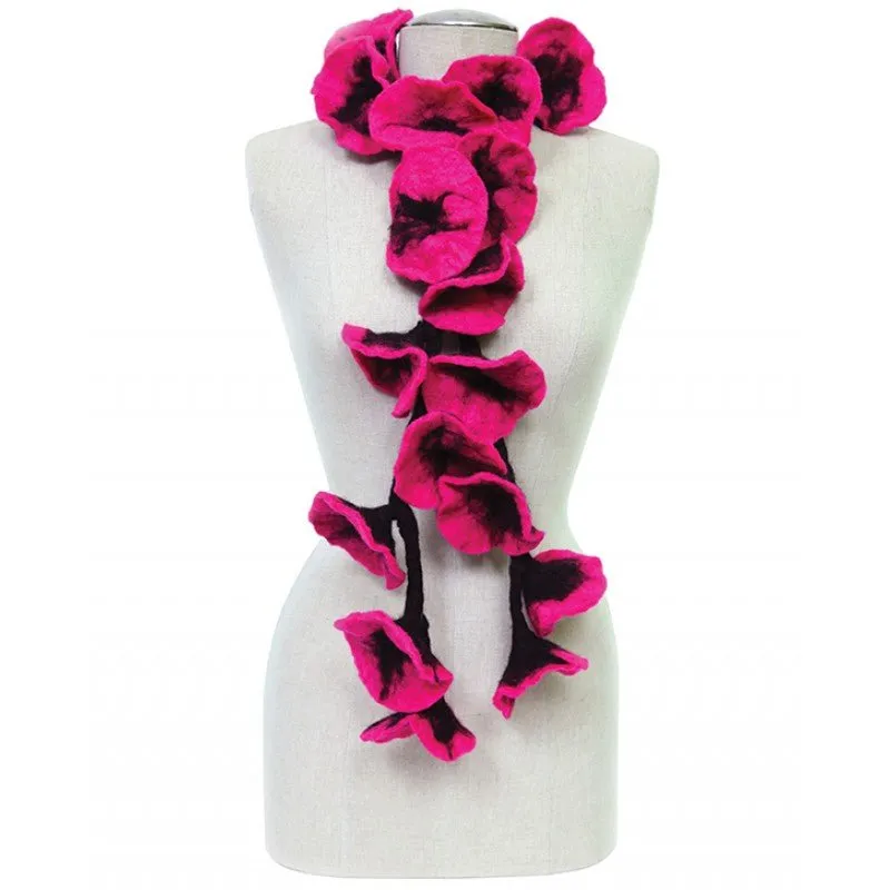 Felted flower scarves- Hot Pink/ Black