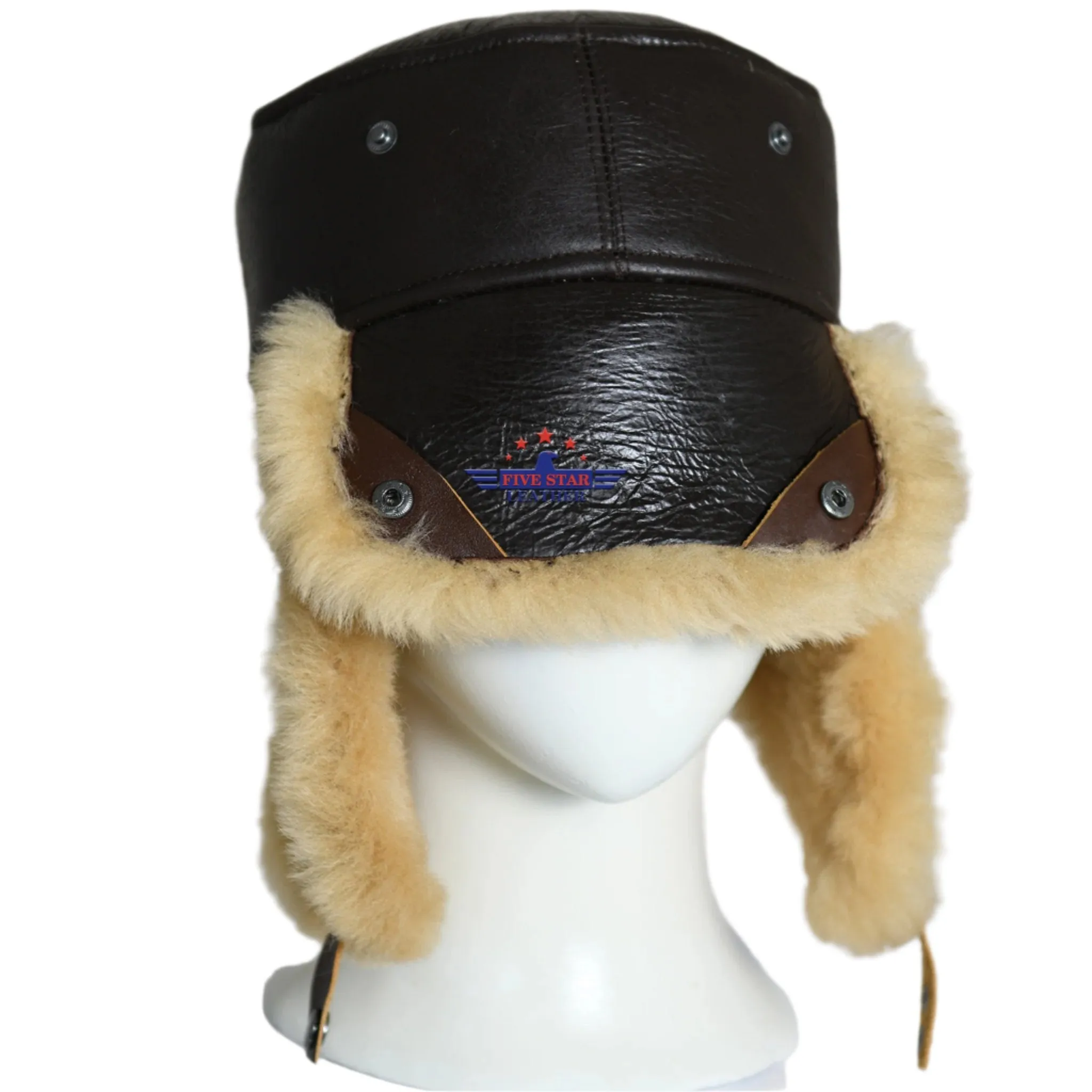 FiveStar Leather Fur Chapka Real Sheepskin Winter Hat