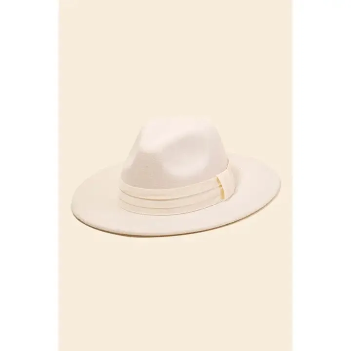 Flat Brim Ribbon Hat In Beige