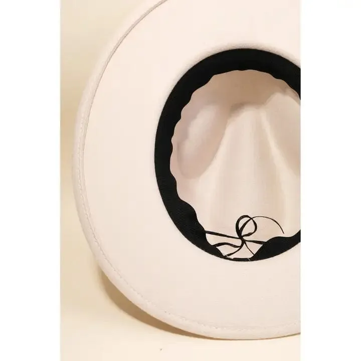 Flat Brim Ribbon Hat In Beige
