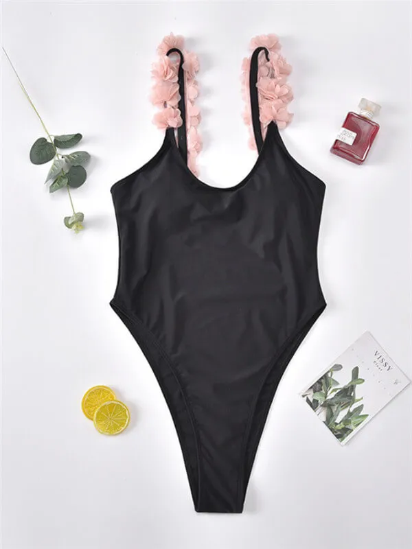Flower Spaghetti Strap One-Piece Swimsuit