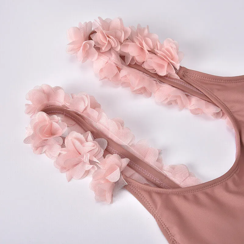 Flower Spaghetti Strap One-Piece Swimsuit