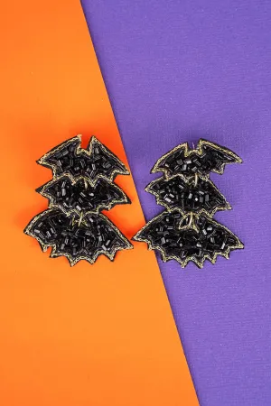 Fright Night Black Bat Seed Bead Earrings