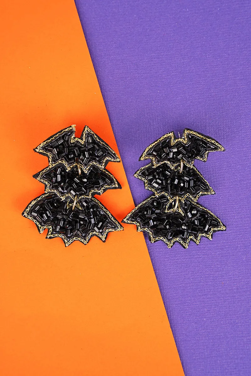 Fright Night Black Bat Seed Bead Earrings