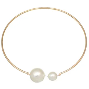 Gold Coil Faux Pearl Collar Choker Necklace