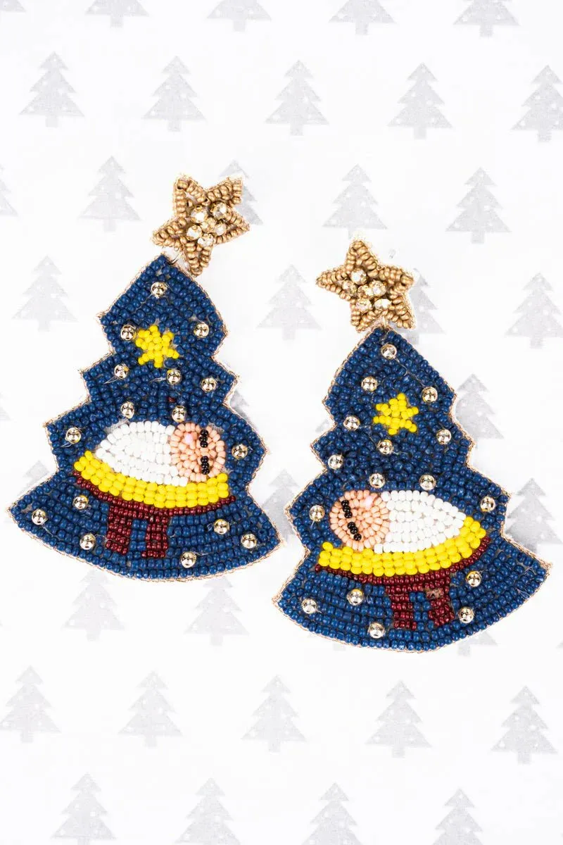 Gold Star Nativity Tree Beaded Earrings