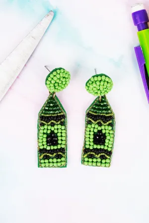 Green Crayon Seed Bead Earrings