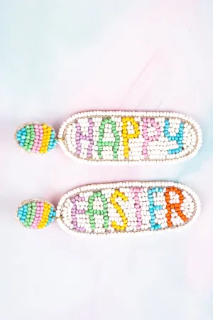 Happy Easter White and Pastel Seed Bead Earrings