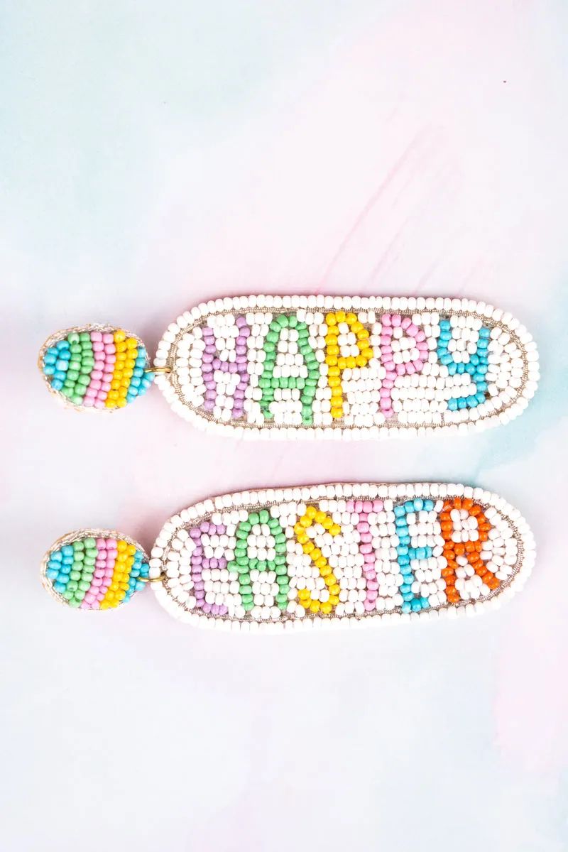 Happy Easter White and Pastel Seed Bead Earrings