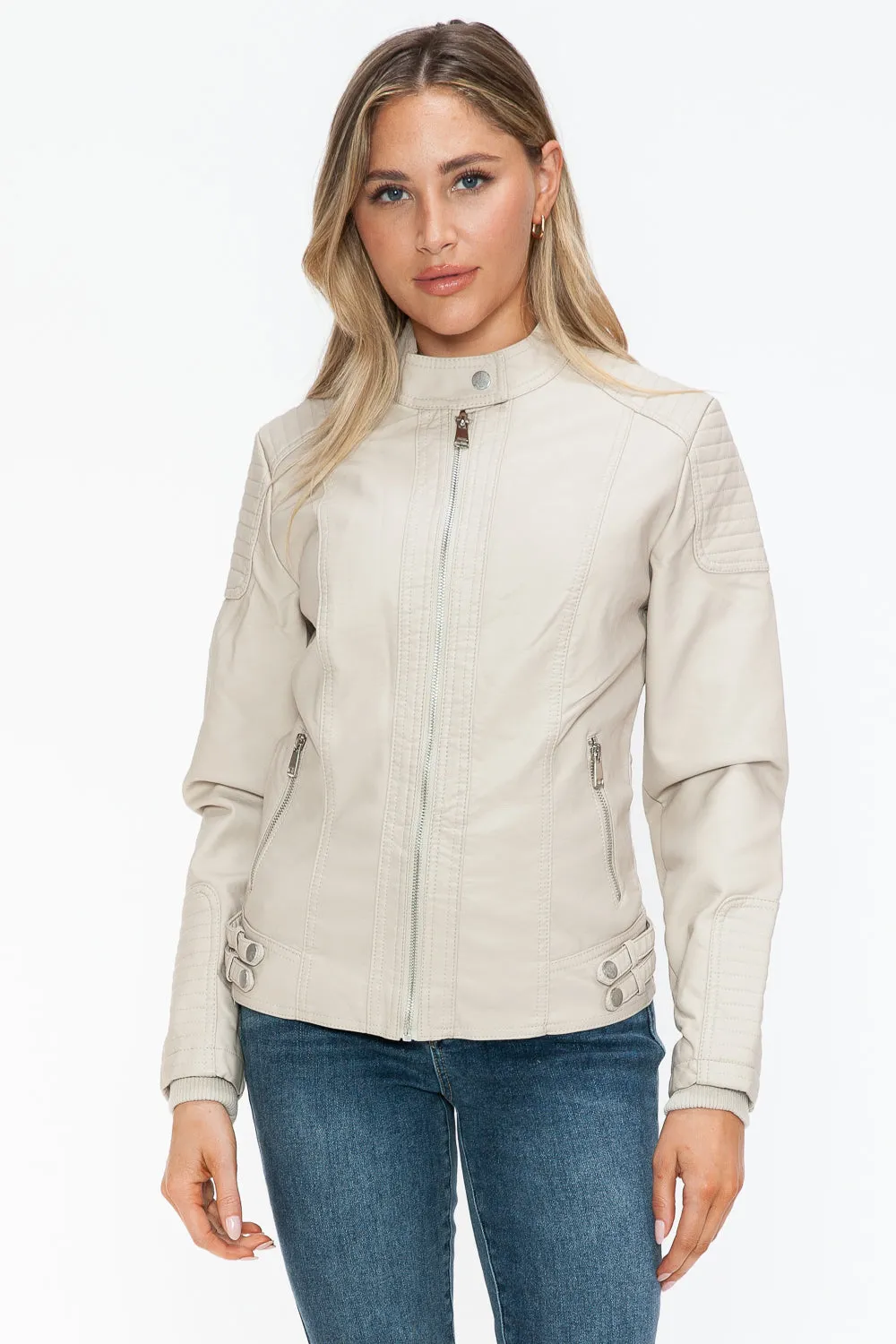 Hazel Blues® |  Snobbish Faux Leather Biker Jacket with Side Zip Pockets