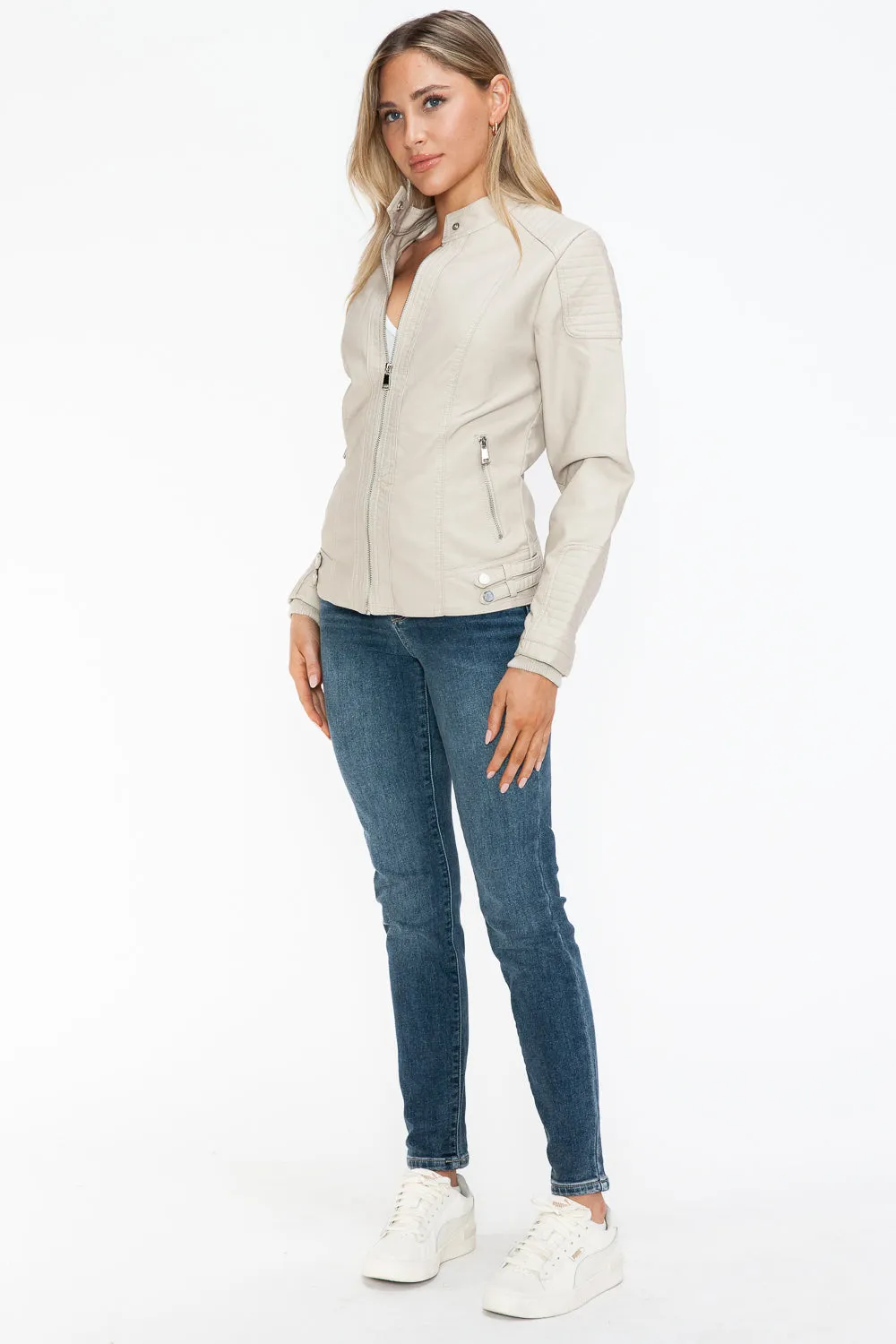 Hazel Blues® |  Snobbish Faux Leather Biker Jacket with Side Zip Pockets