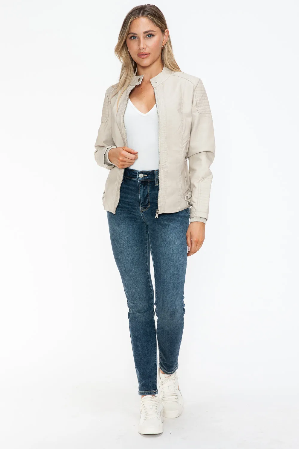 Hazel Blues® |  Snobbish Faux Leather Biker Jacket with Side Zip Pockets