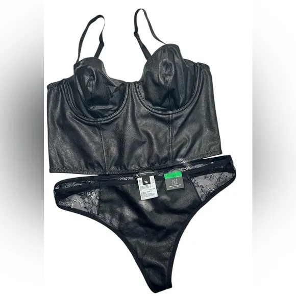 International Concepts Faux Leather Bustier and Thong Panty Set Large New NWT