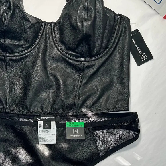 International Concepts Faux Leather Bustier and Thong Panty Set Large New NWT