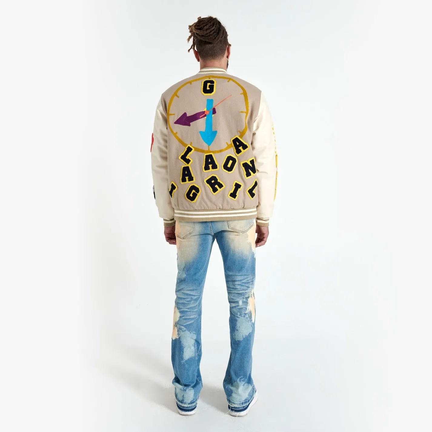 IT'S COMPLICATED VARSITY JACKET (PALE KHAKI/PEARL)