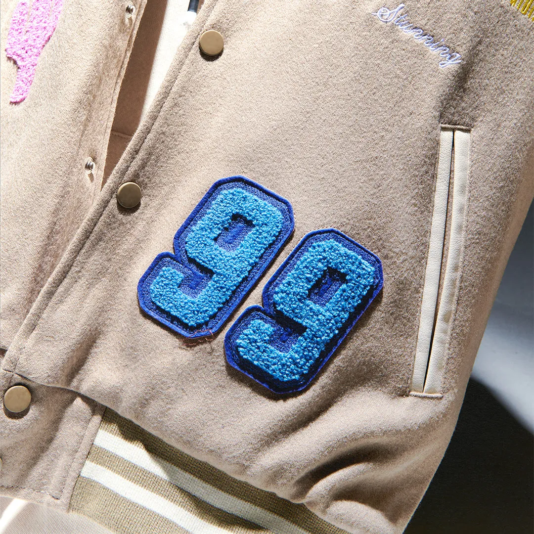 IT'S COMPLICATED VARSITY JACKET (PALE KHAKI/PEARL)