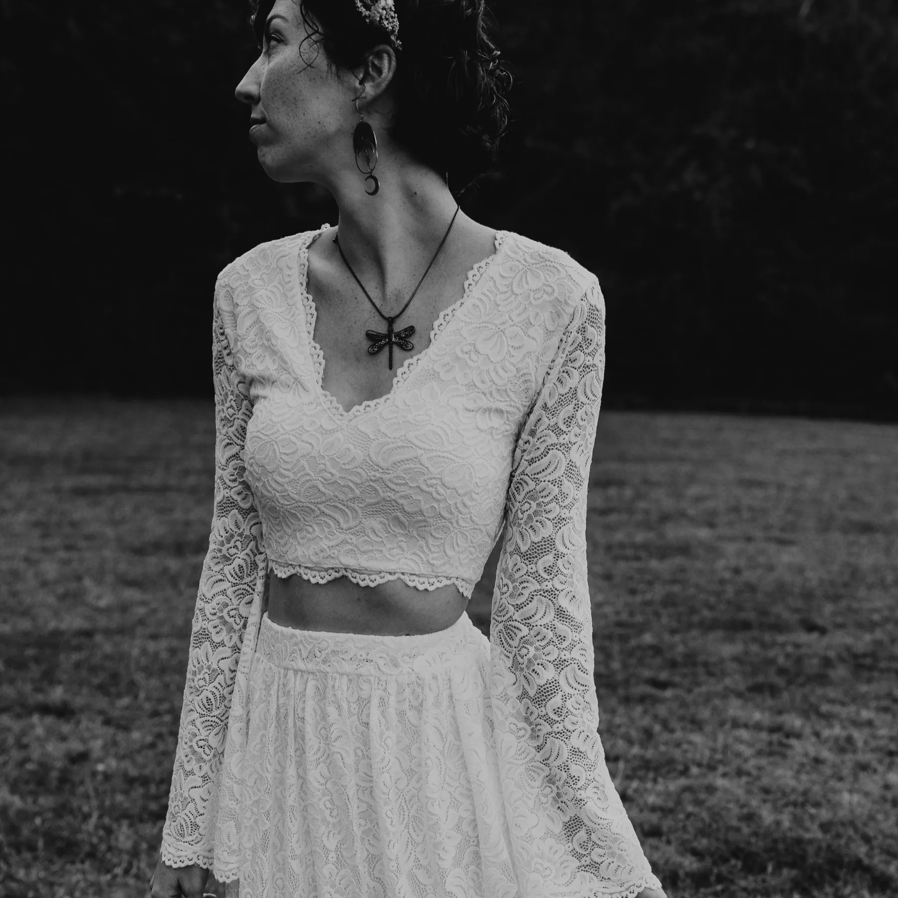 Ivory long bell sleeves top Lace Bridal top with long sleeves #2062