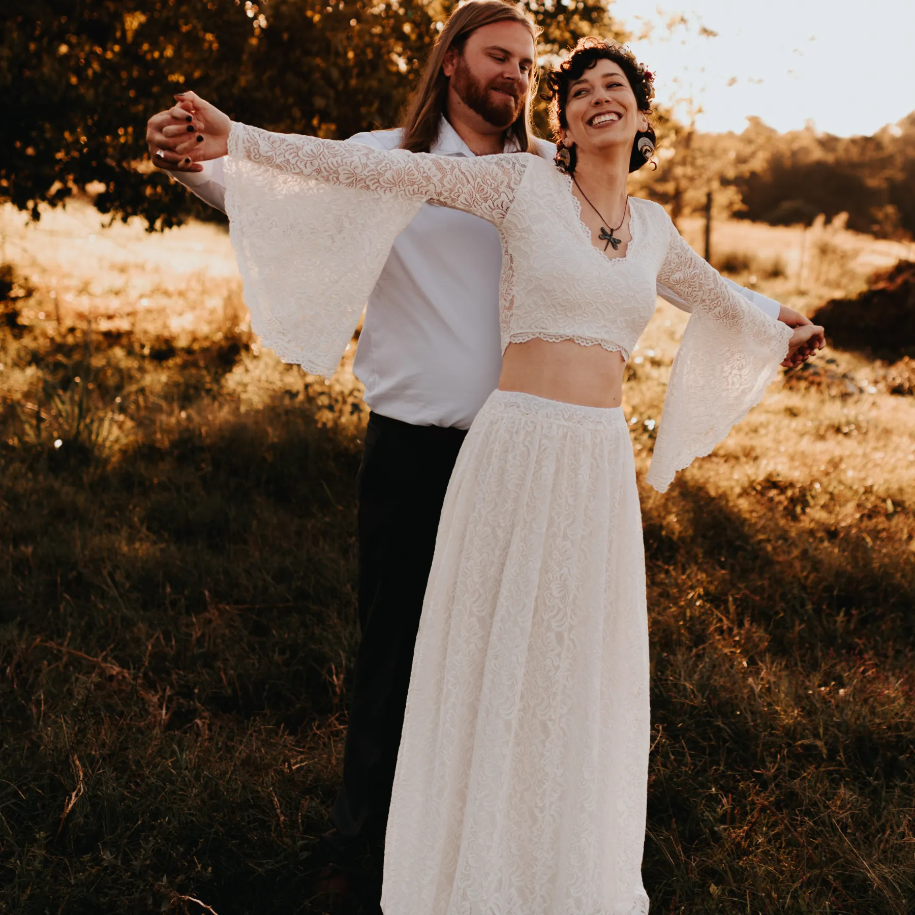 Ivory long bell sleeves top Lace Bridal top with long sleeves #2062