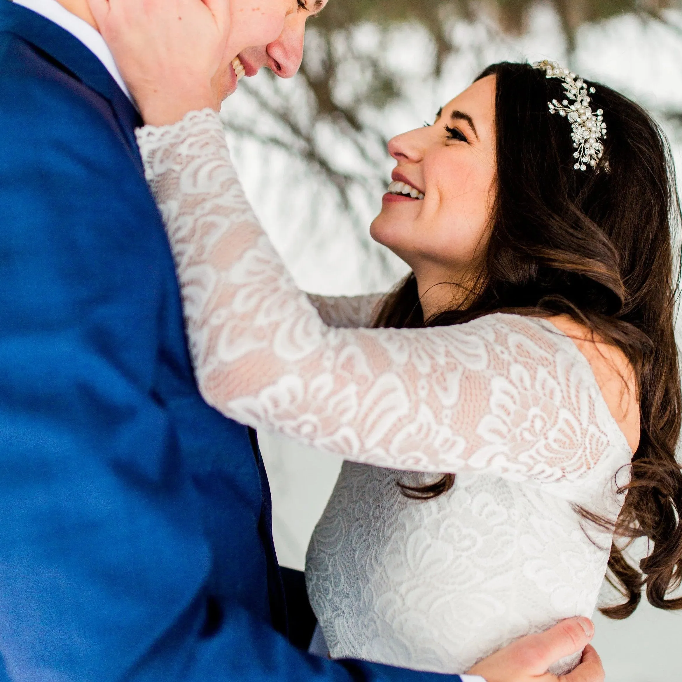 Ivory Off-The-Shoulder Lace & Tulle Train Dress #1162