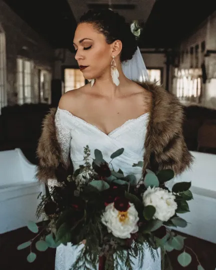 Ivory off the shoulder wrap wedding dress with pockets  #1306