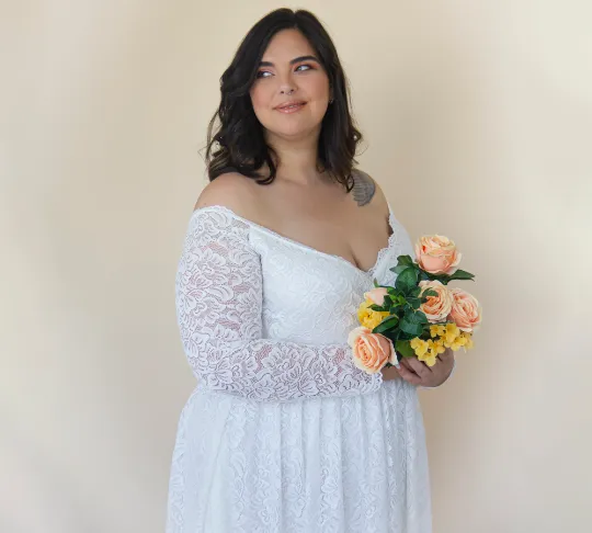 Ivory off the shoulder wrap wedding dress with pockets  #1306