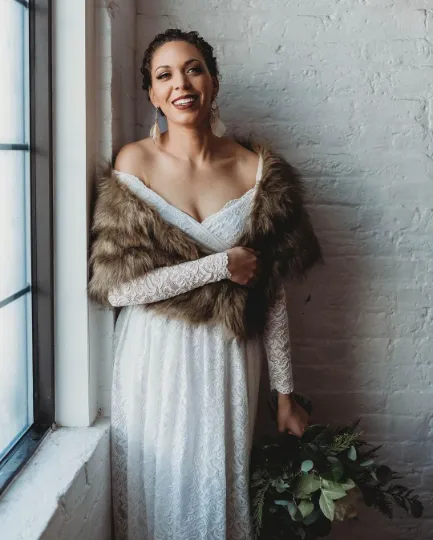 Ivory off the shoulder wrap wedding dress with pockets  #1306