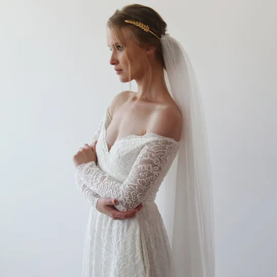 Ivory off the shoulder wrap wedding dress with pockets  #1306
