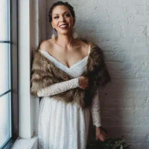 Ivory off the shoulder wrap wedding dress with pockets  #1306