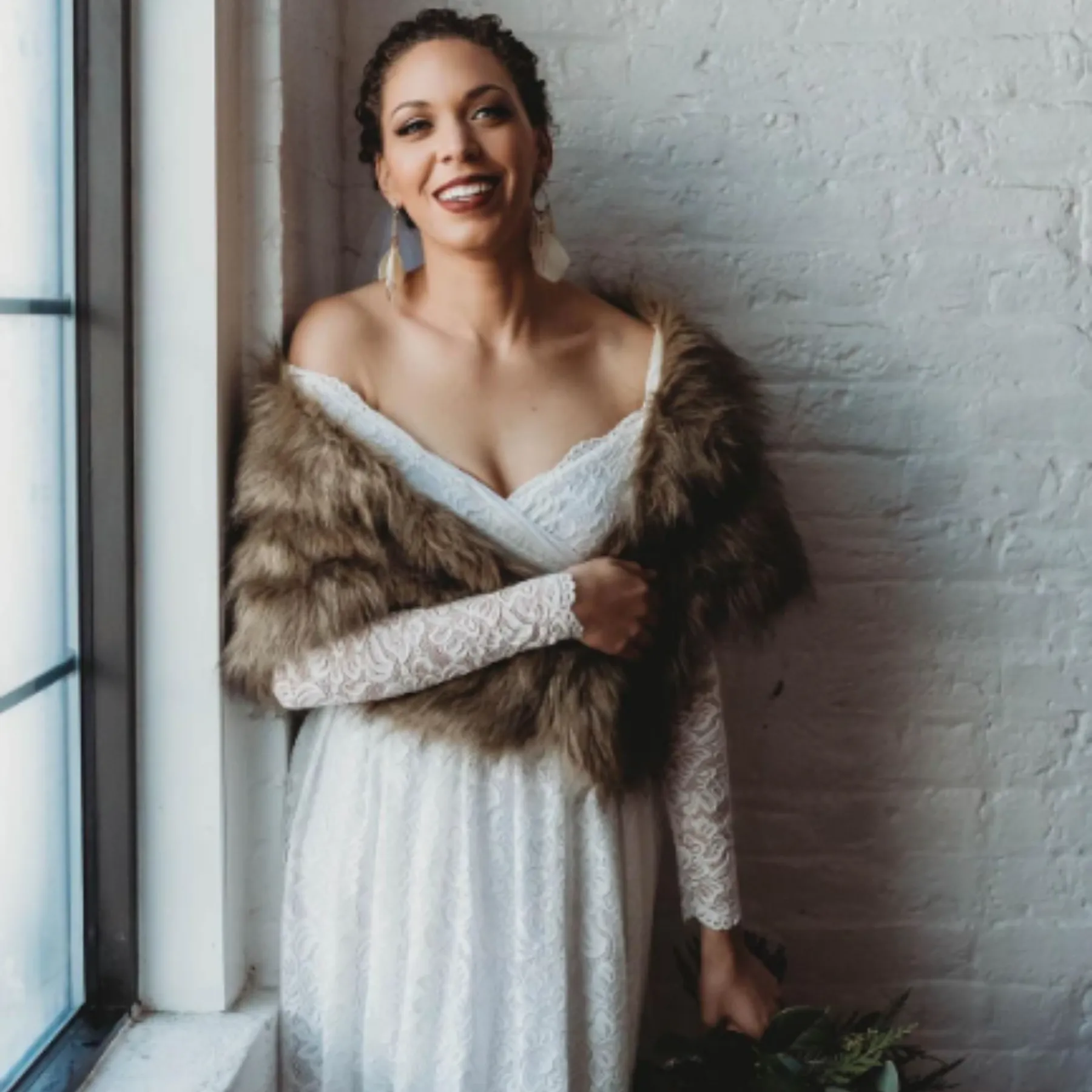 Ivory off the shoulder wrap wedding dress with pockets  #1306