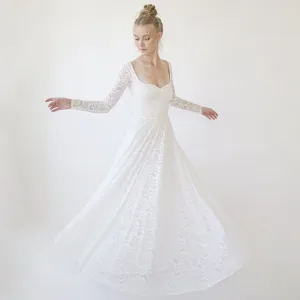 Ivory Sweetheart Lace Wedding Dress with Long Sleeves #1361