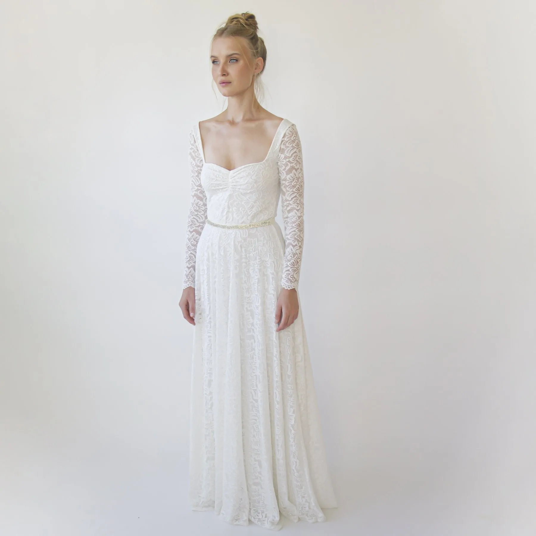Ivory Sweetheart Lace Wedding Dress with Long Sleeves #1361