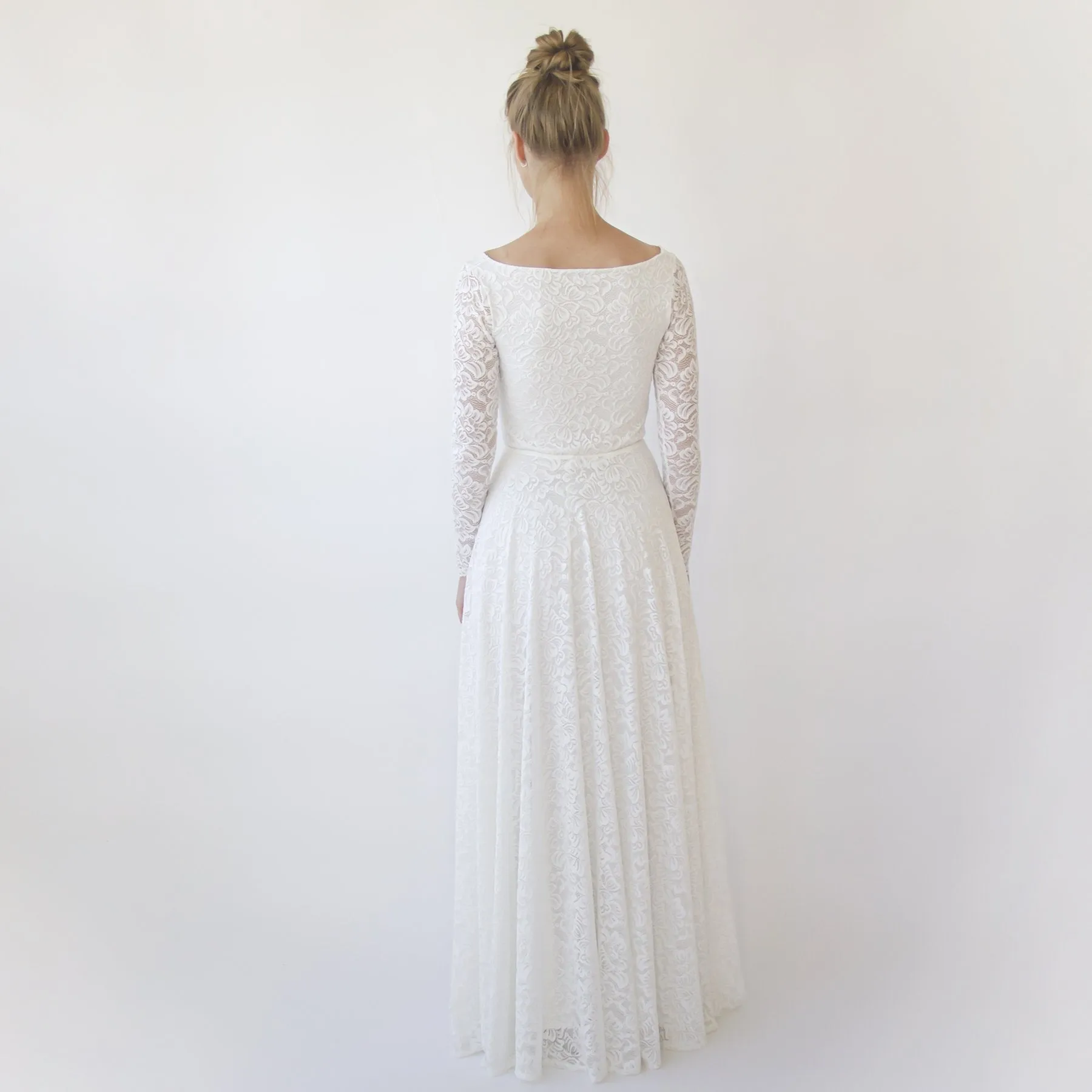 Ivory Sweetheart Lace Wedding Dress with Long Sleeves #1361