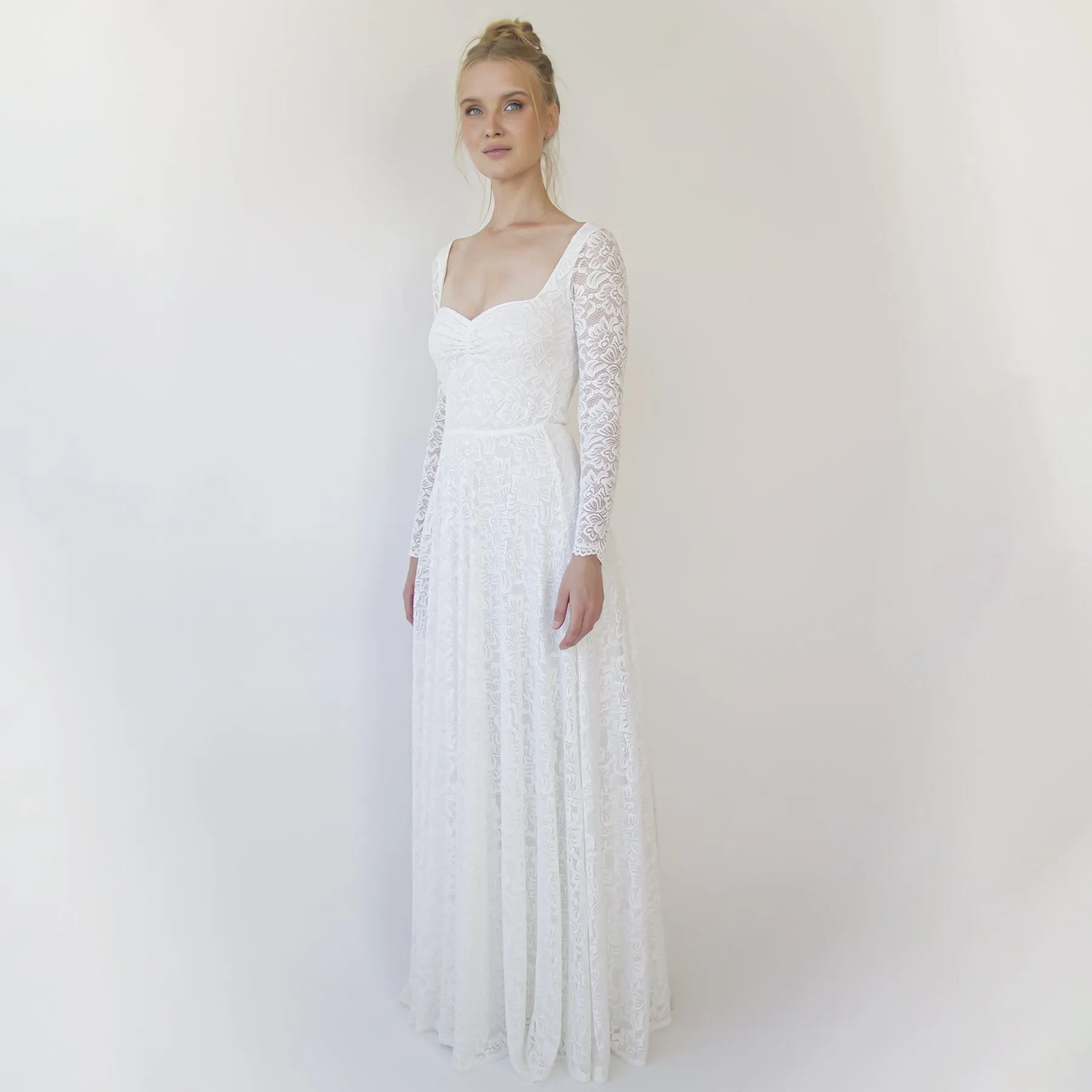 Ivory Sweetheart Lace Wedding Dress with Long Sleeves #1361