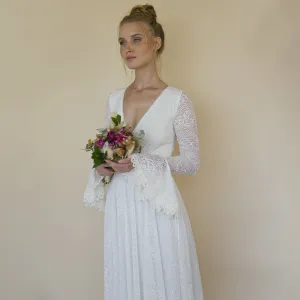 Ivory wrap lace wedding dress with long poet sleeves #1364