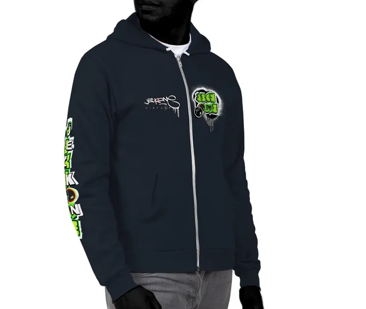 JECKONE FLAV$ vintage (greenNeonCamoDrip) -ZipUpHoodie