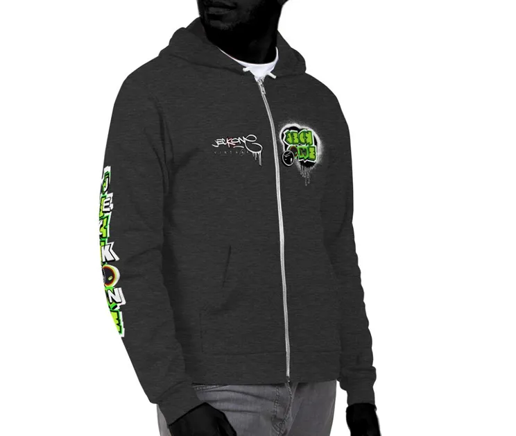 JECKONE FLAV$ vintage (greenNeonCamoDrip) -ZipUpHoodie