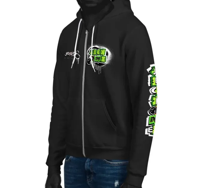 JECKONE FLAV$ vintage (greenNeonCamoDrip) -ZipUpHoodie