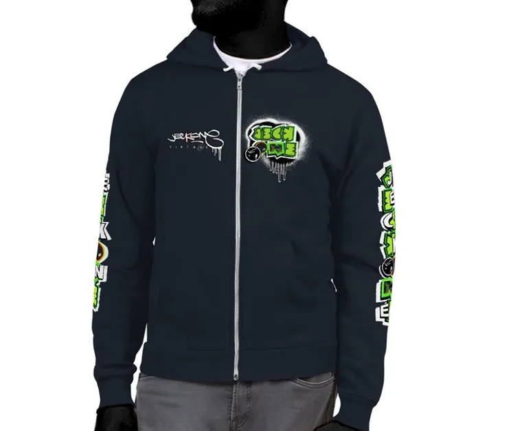 JECKONE FLAV$ vintage (greenNeonCamoDrip) -ZipUpHoodie