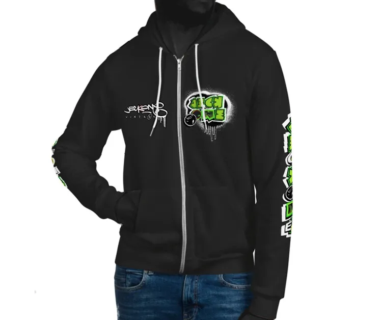 JECKONE FLAV$ vintage (greenNeonCamoDrip) -ZipUpHoodie
