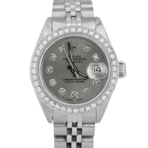 Ladies Rolex DateJust 26mm RHODIUM DIAMOND Stainless Steel JUBILEE Watch 6916