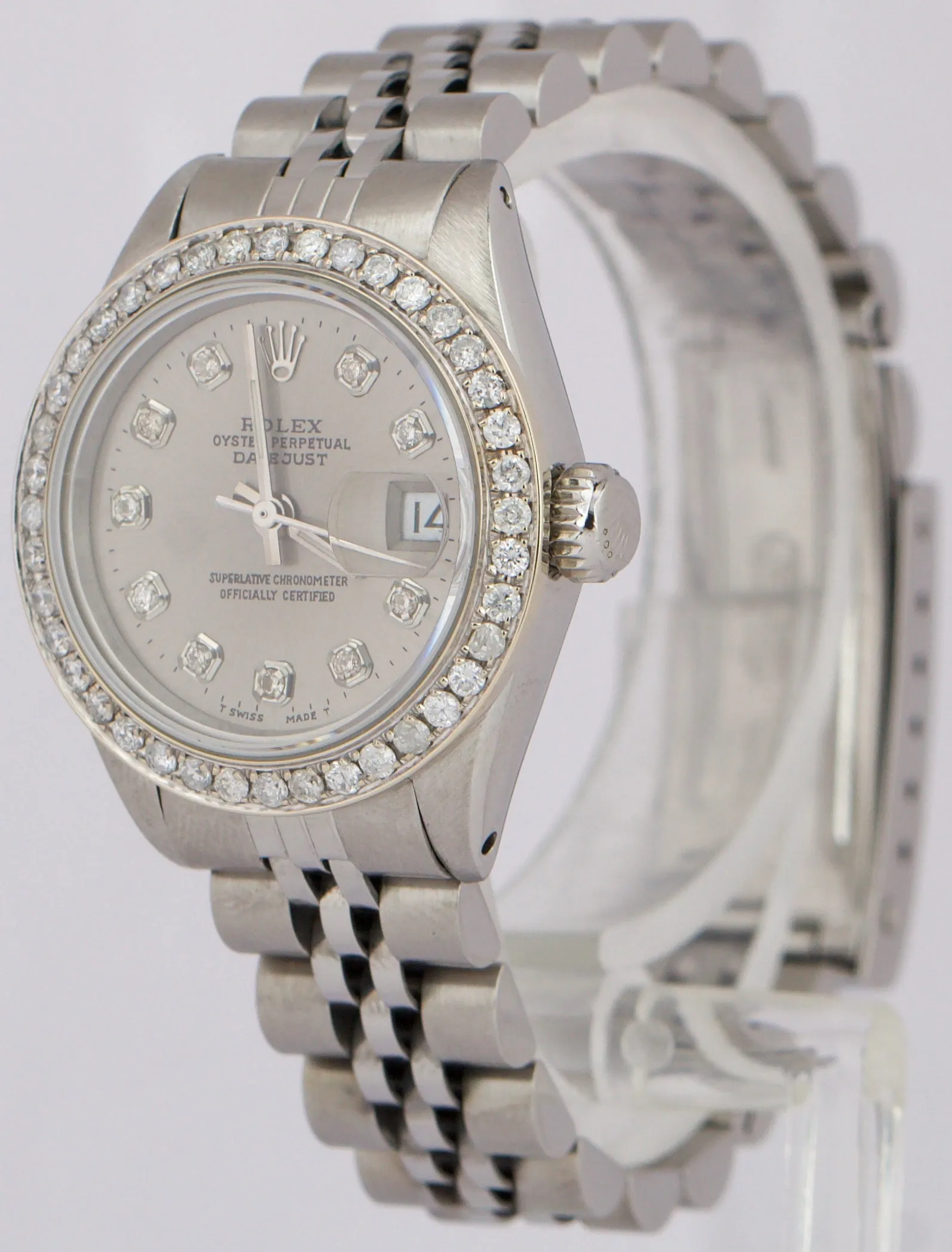 Ladies Rolex DateJust 26mm RHODIUM DIAMOND Stainless Steel JUBILEE Watch 6916