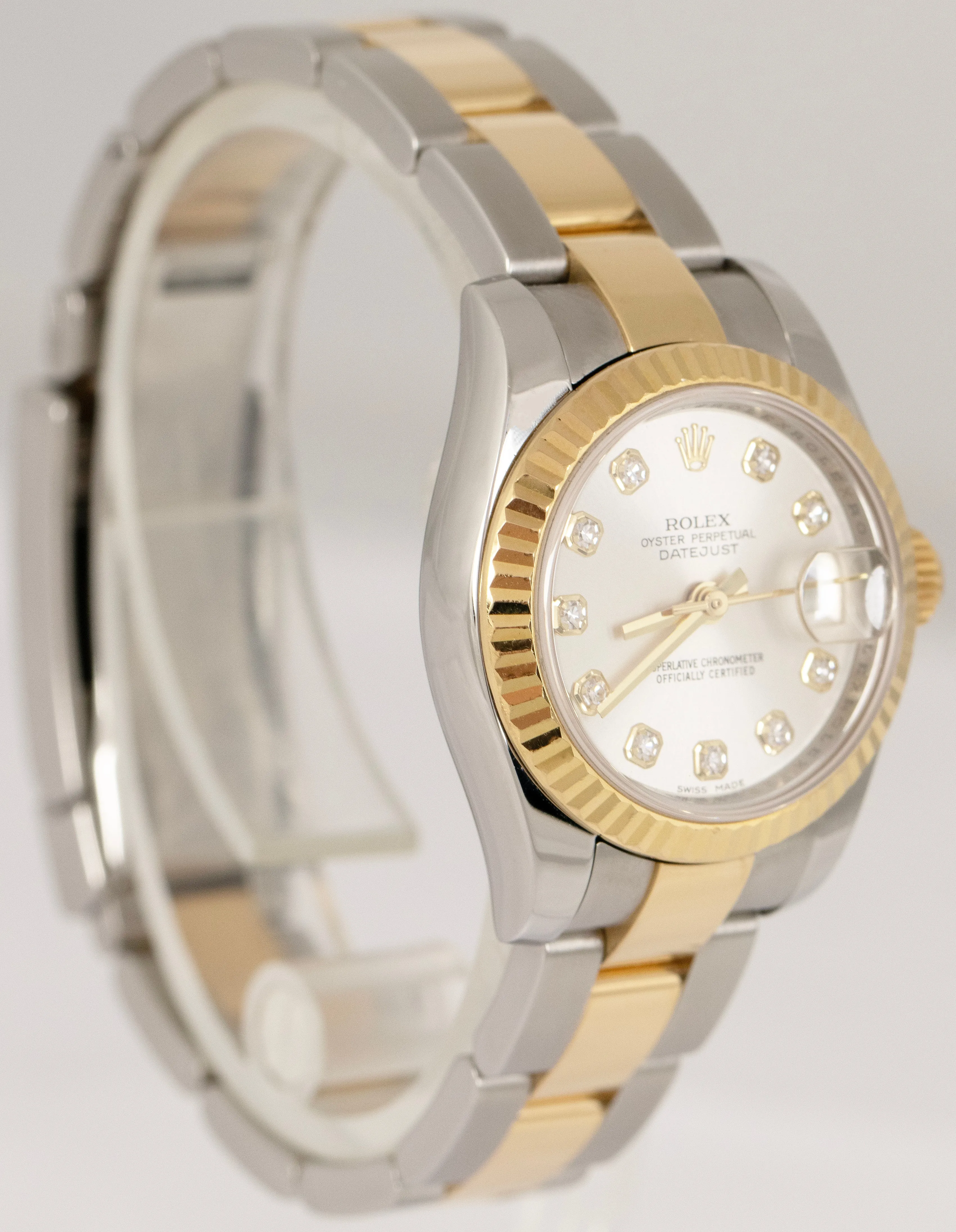 Ladies Rolex DateJust PAPERS Silver Diamond Dial Two-Tone 26mm Watch 179173 B P