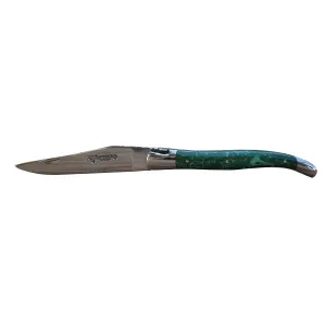 Laguiole en Aubrac Handcrafted Luxury Double Plates Folding Pocket Knife With Malachite Handle, 4.75-Inches