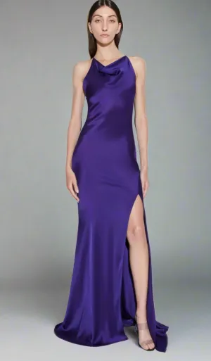 LaPointe Satin Halter Gown- Violet