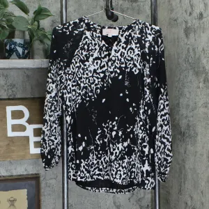 Laurie Felt Women's Woven Blouse With Lace Up Detail Black Animal XXS