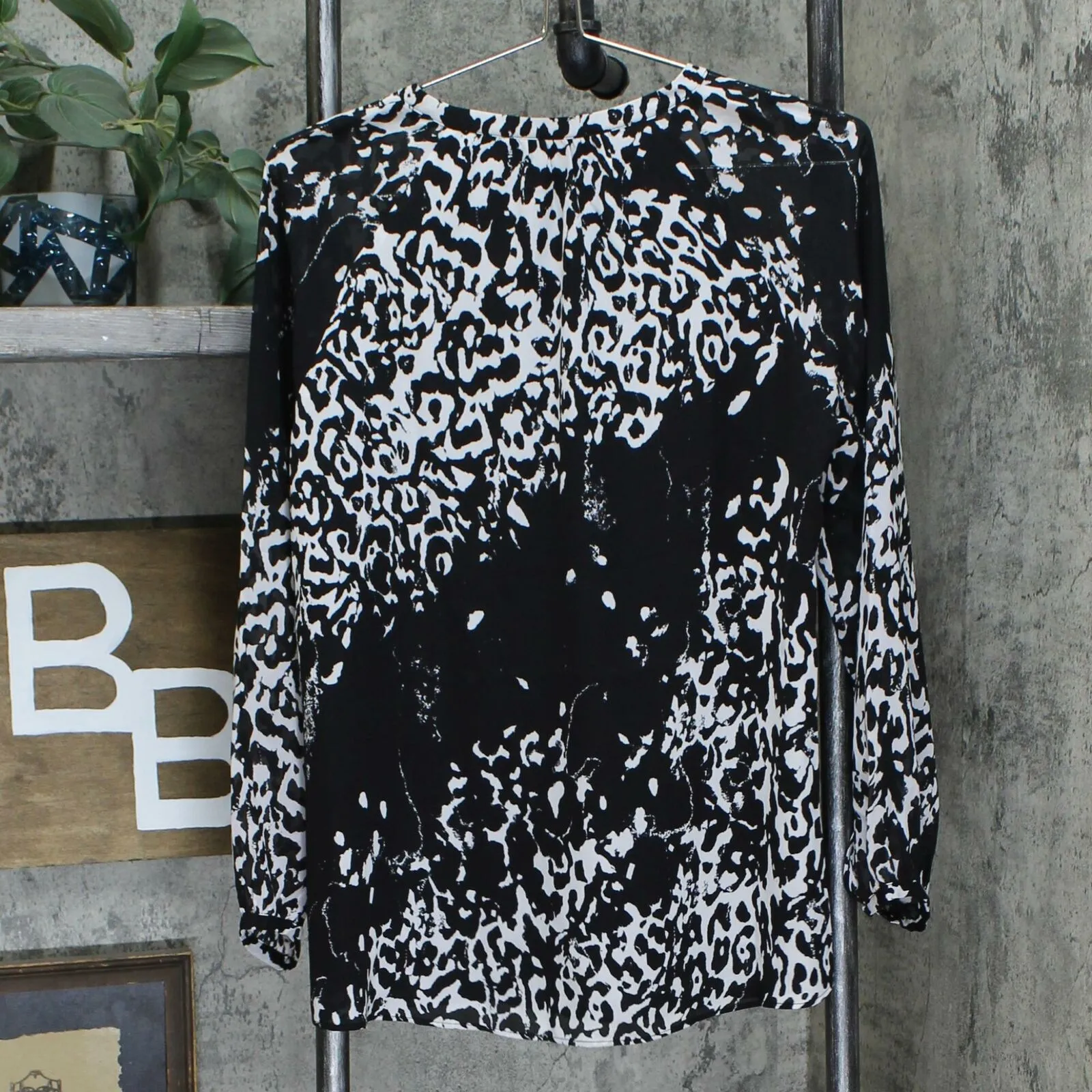 Laurie Felt Women's Woven Blouse With Lace Up Detail Black Animal XXS